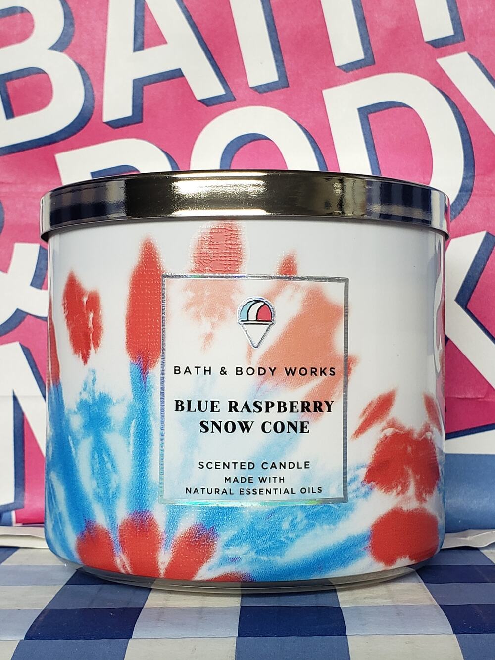 BBW Blue Raspberry Snow Cone Large 3 Wick Candle Home Fragrance Decor